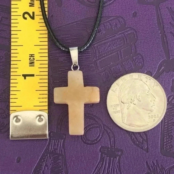 Golden Quartz Cross Natural Braided Stainless Steel Necklace NWT - Picture 3 of 4